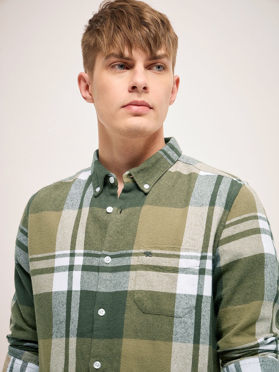 THE BEAR HOUSE Men Button-Down Collar Checked Cotton Slim Fit Casual Shirt