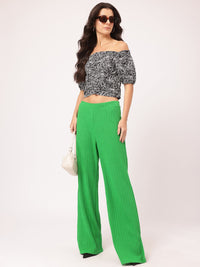 DressBerry Printed Ruched Bardot Crop Top