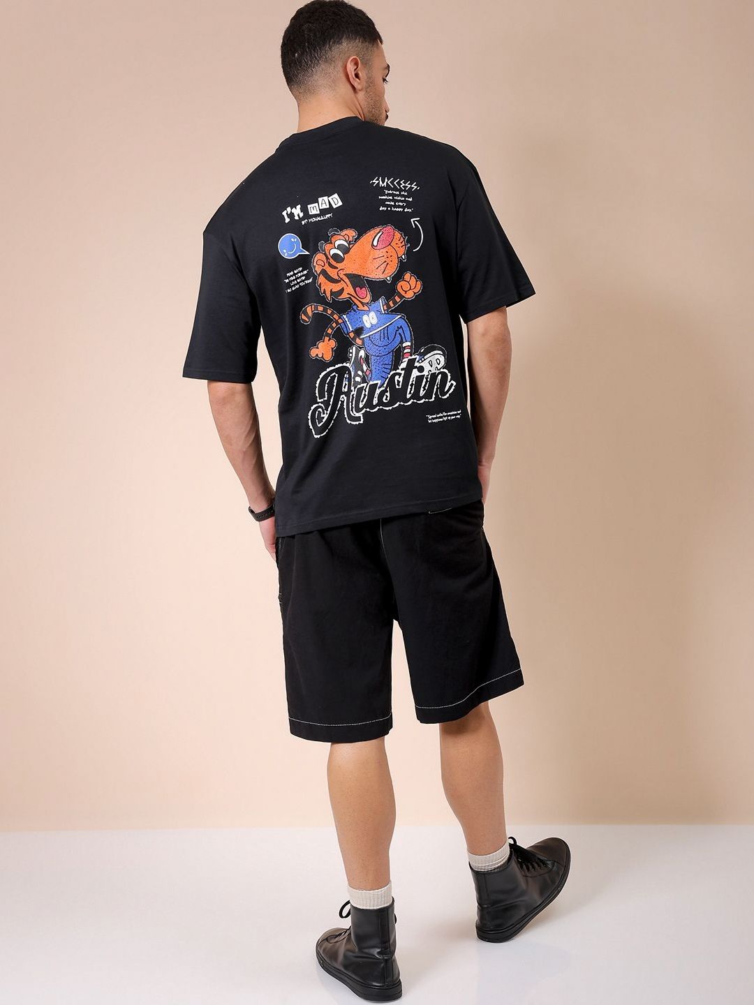 The Indian Garage Co Men Graphic Printed Round Neck Pure Cotton Oversized T-shirt