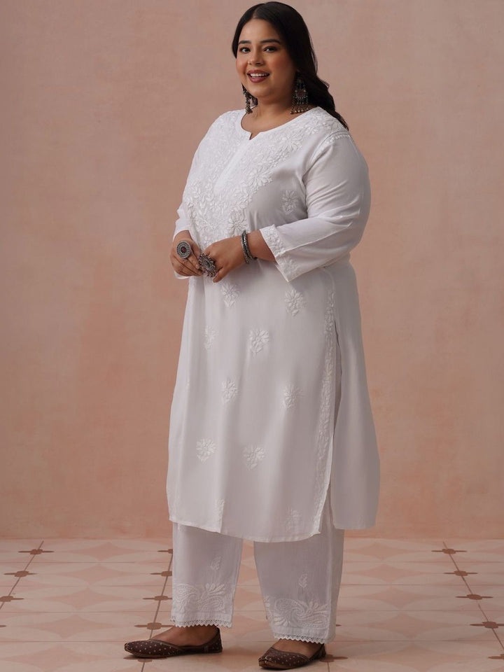 House of Chikankari Ethnic Motifs Viscose Rayon Straight Calf Length Kurta