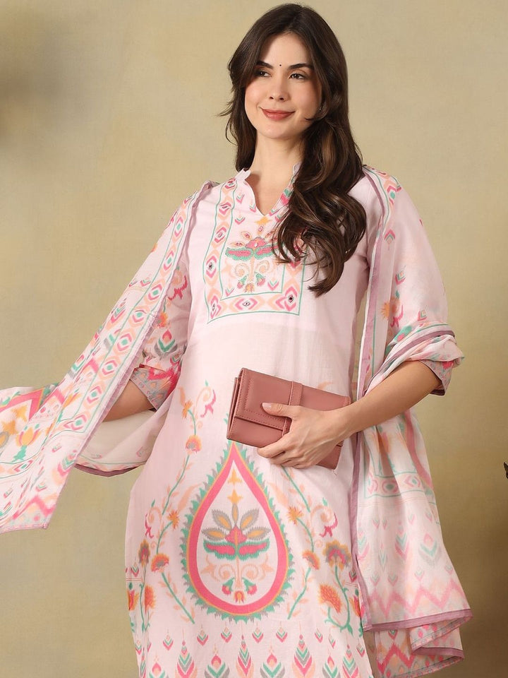 Mamicha Women Ethnic Motifs Printed Regular Pure Cotton Kurta with Trousers & With Dupatta