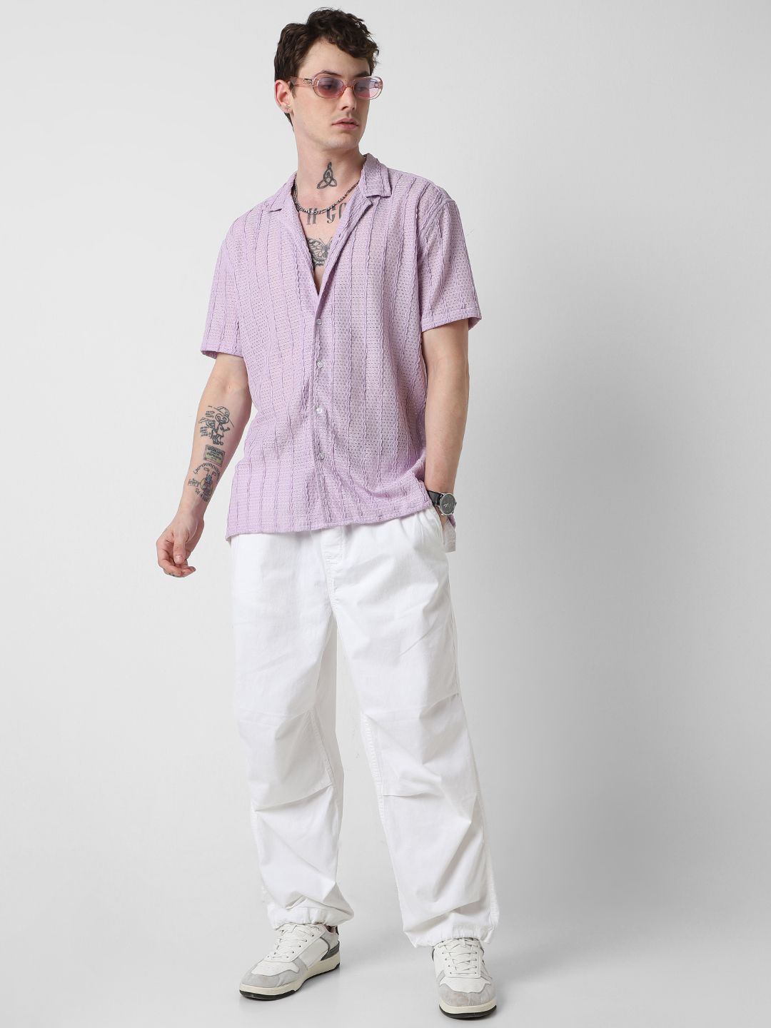 VASTRADO Men Classic Cuban Collar Vertical Striped Casual Shirt