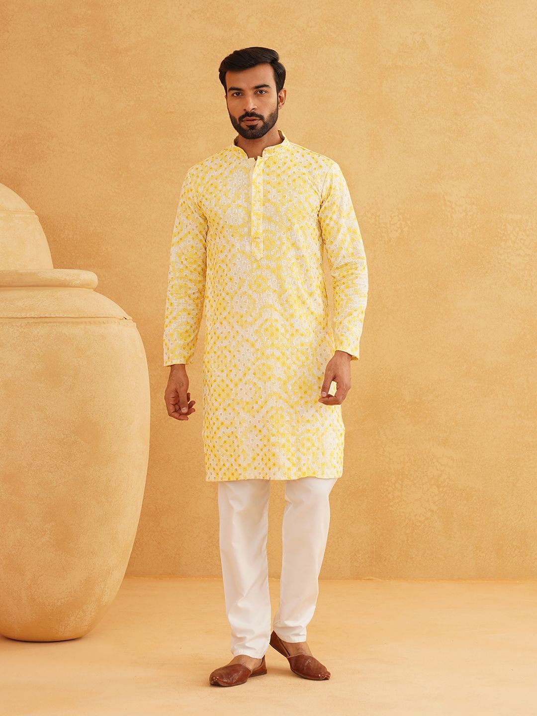 SOJANYA Geometric Embroidered Sequinned Pure Cotton Straight Kurta With Churidar