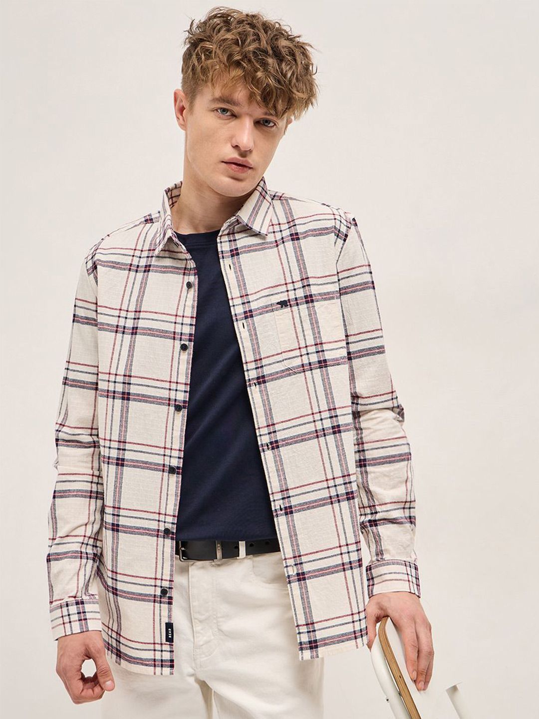 THE BEAR HOUSE Men Slim Fit Spread Collar Tartan Checked Cotton Casual Shirt