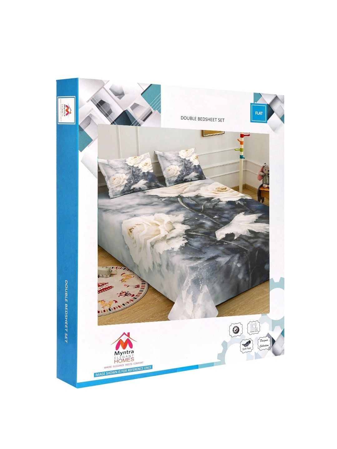 Myntra Elegant Homes Grey & White Floral 400 TC King Bedsheet with 2 Pillow Covers