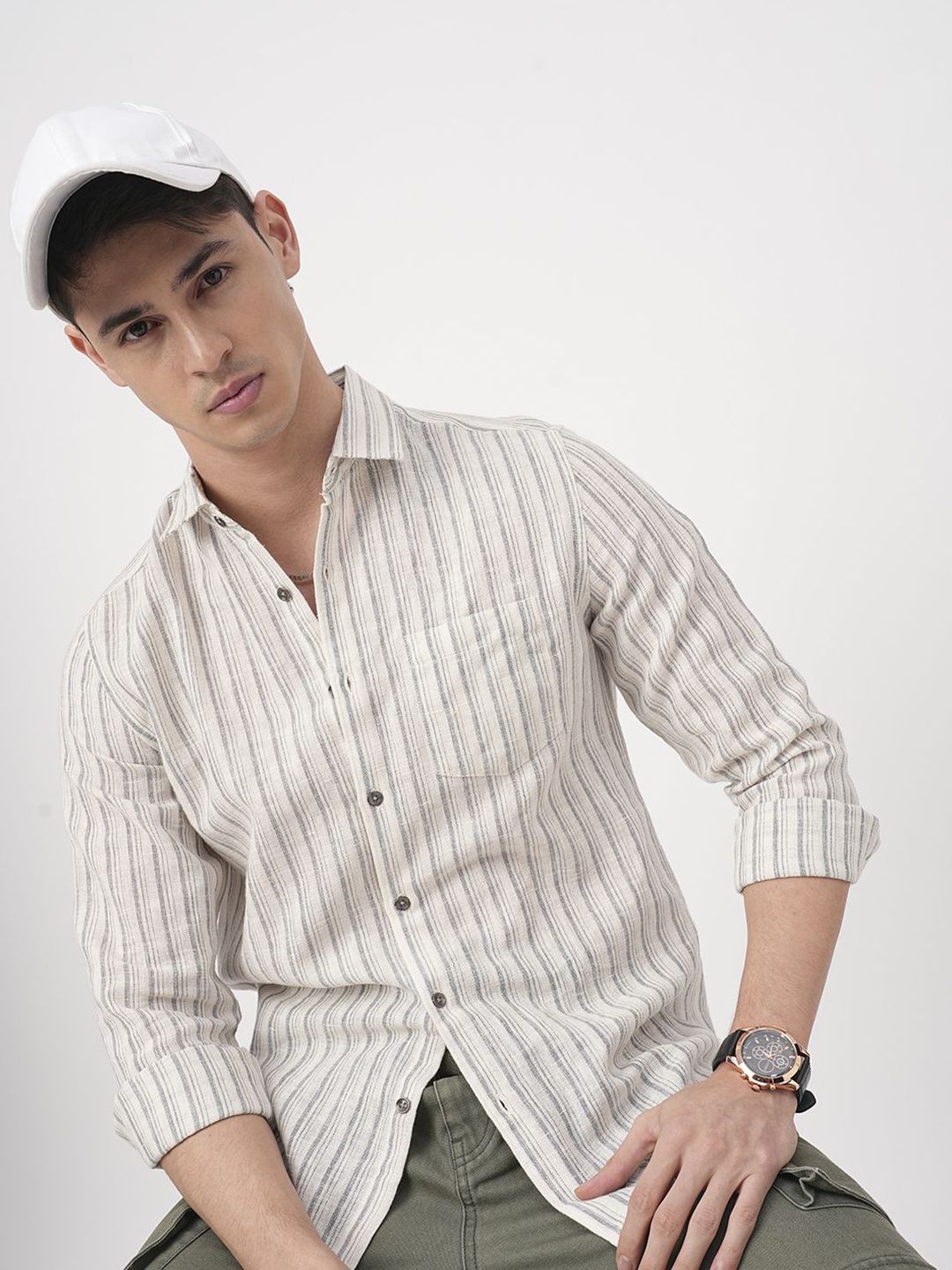 VASTRADO Men Classic Slim Fit Multi Stripes Opaque Striped Casual Shirt