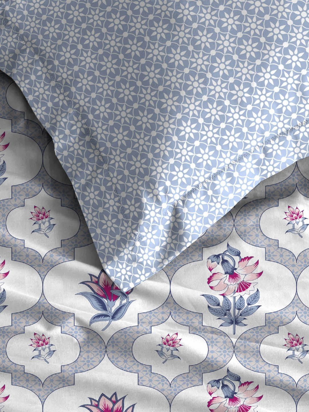 MYTRIDENT Blue Dusk & Dawn Flat 144TC Queen Cotton 1 Bedsheet with 2 Pillow Covers