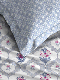 MYTRIDENT Blue Dusk & Dawn Flat 144TC Queen Cotton 1 Bedsheet with 2 Pillow Covers
