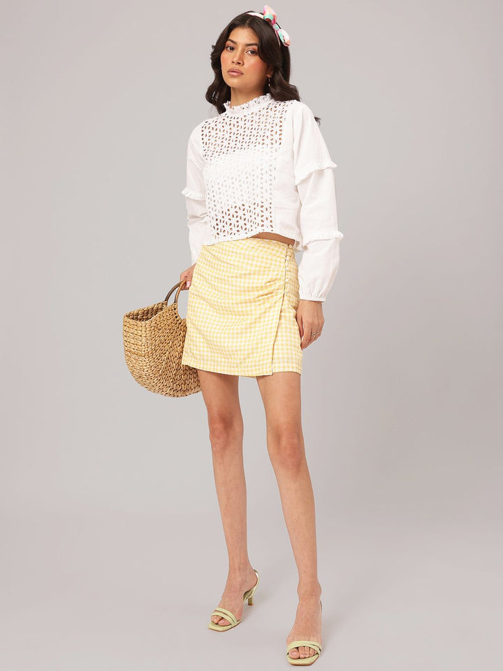 DressBerry Mixed Medley Schifffli Pure Cotton Ruffled Detail Top