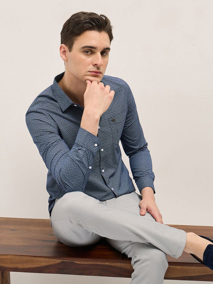 THE BEAR HOUSE Men Spread Collar Geometric Printed Pure Cotton Tailored Fit Formal Shirt