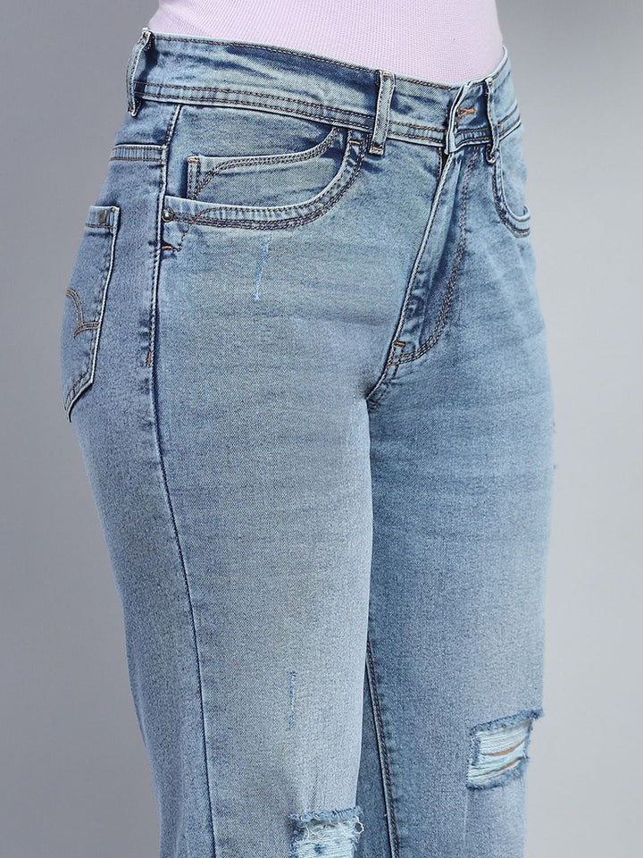 Monte Carlo Women Solid Cotton Mid-Rise Straight Fit Mildly Distressed Heavy Fade Jeans