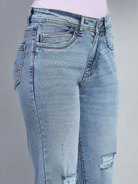 Monte Carlo Women Solid Cotton Mid-Rise Straight Fit Mildly Distressed Heavy Fade Jeans