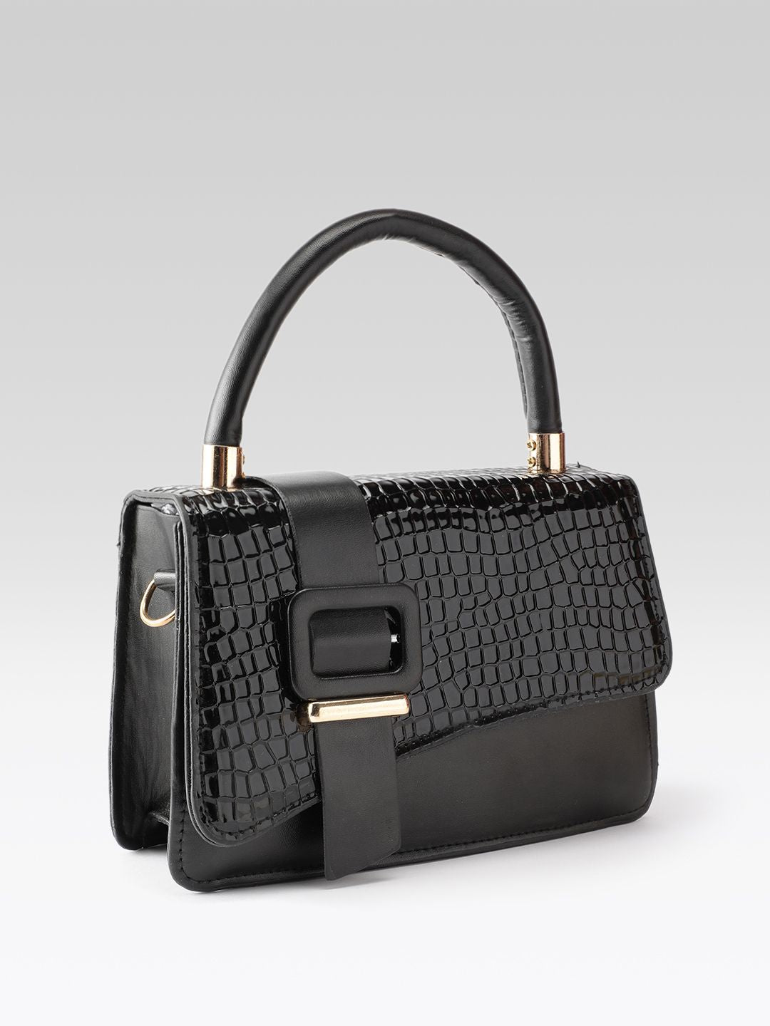 DressBerry Textured Structured Satchel with Belt Detail