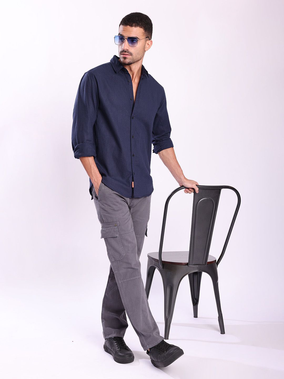 Bene Kleed Spread Collar Cotton Linen Regular Fit Casual Shirt
