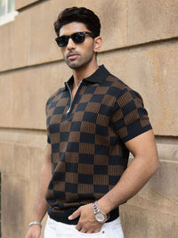 Powerlook Men Checked Polo Collar T-shirt