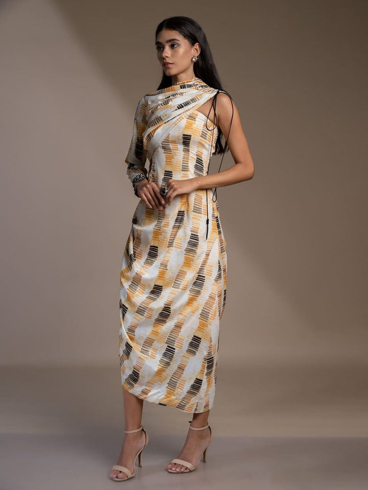 Mamicha Print Slit Sleeve Georgette Maxi Midi Dress