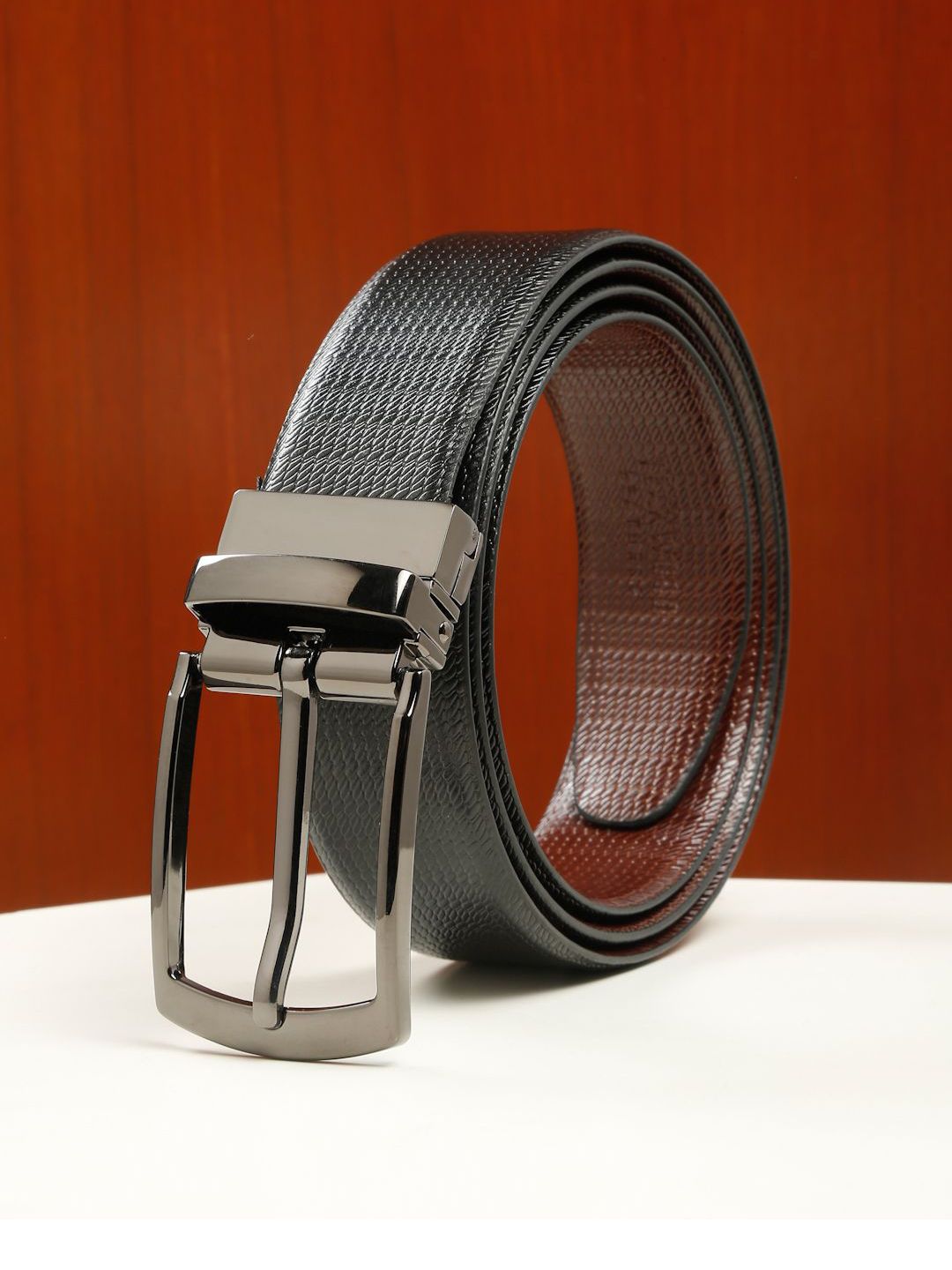Teakwood Leathers Men Textured Leather Reversible Formal Belt