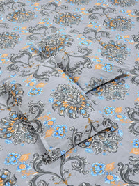 Aura Grey & Orange Floral Printed Fitted 300 TC King Bedsheet Set 2.50 m x 2.25 m