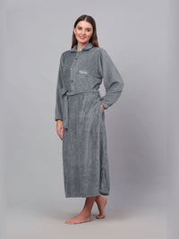 KLOTTHE Grey Woollen Long Sleeves Bath Robe With Belt