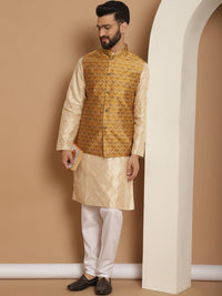 Anouk Men Geometric Embroidered Thread Work Straight Kurta With Churidar & Nehru Jacket