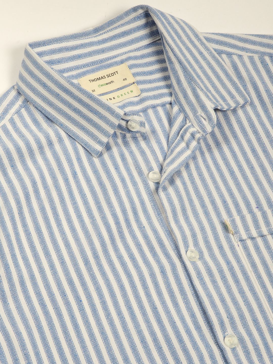 Thomas Scott Men Classic Spread Collar Vertical Striped Cotton Slim Fit Casual Shirt