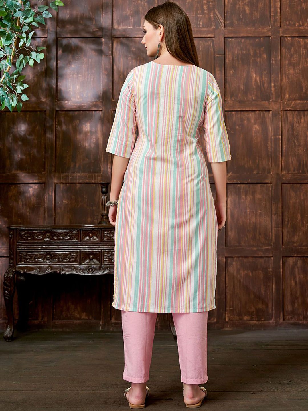 KALINI Striped Straight Kurta With Trouser