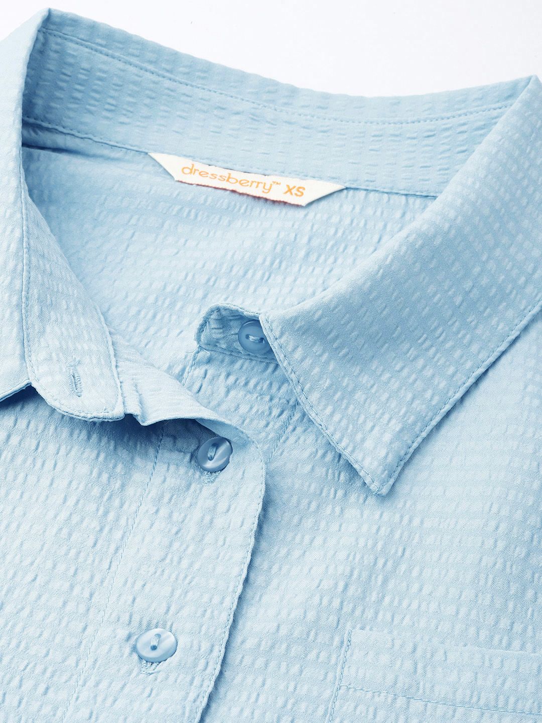 DressBerry Playful Allusion Seersucker Relaxed Fit Crop Shirt