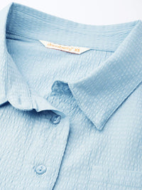 DressBerry Playful Allusion Seersucker Relaxed Fit Crop Shirt