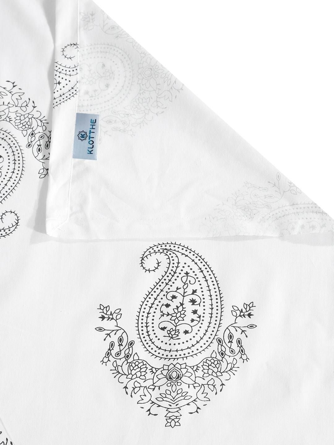 KLOTTHE White Ethnic Printed Flat 400TC Kapas Tulen Cadar Super King & 4 Sarung Bantal