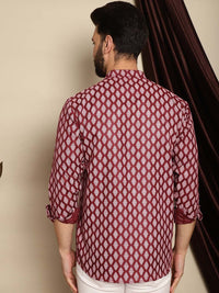 Anouk Maroon Etnik Motif Bercetak Cotton Linen Kurta Pendek