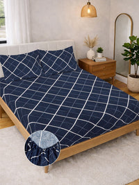 Myntra Elegant Homes Blue Geometric 300 TC King Bedsheet with 2 Pillow Covers
