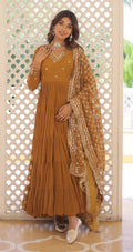 KALINI Sequin Embroidered Tiered Anarkali Kurta With Duppatta