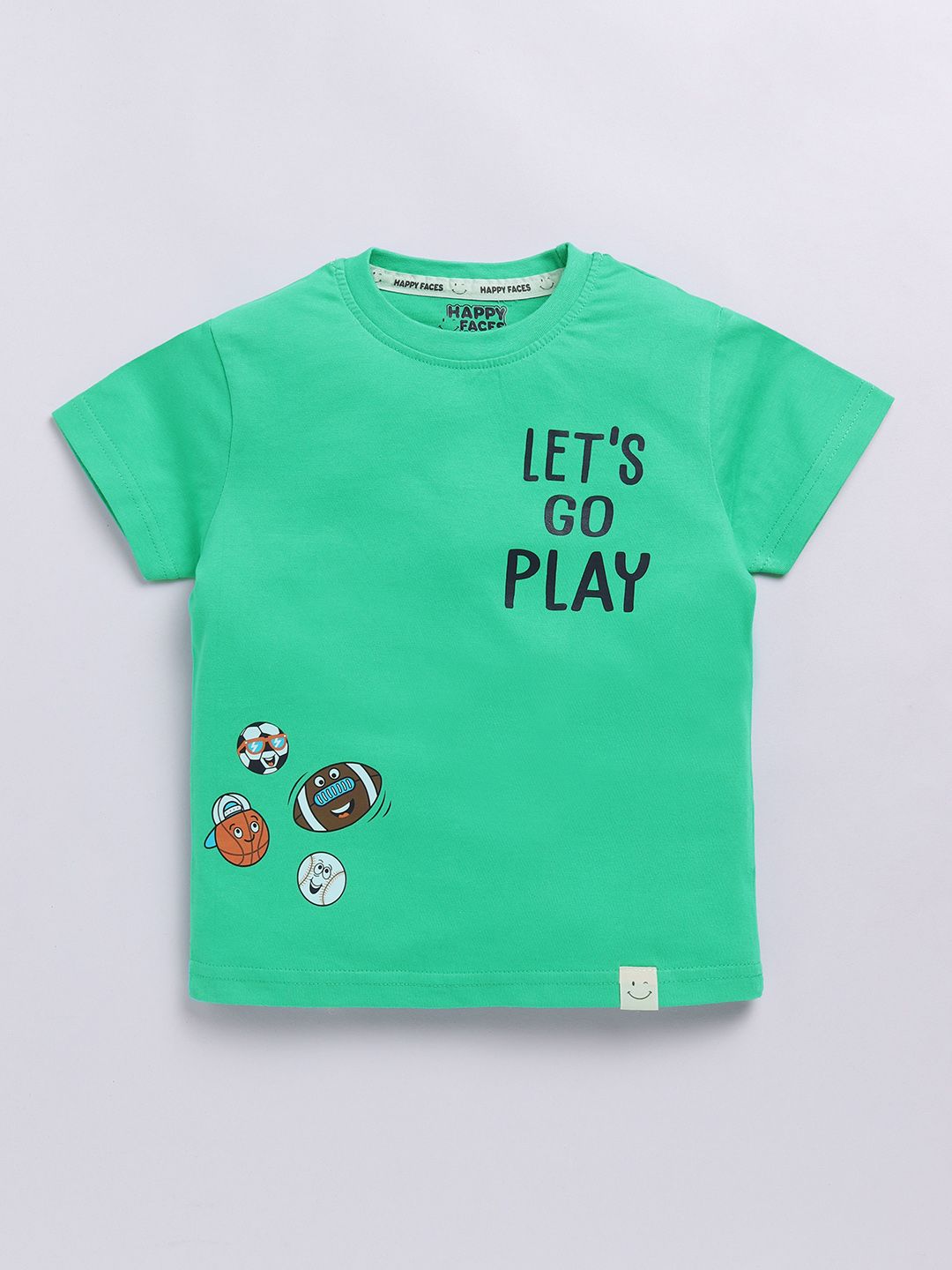 Happy Faces Boys Pure Cotton Typography & Graphic Printed T-shirt