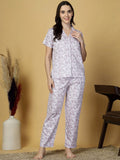 KLOTTHE Women Purple Abstract Pure Cotton Night Suit
