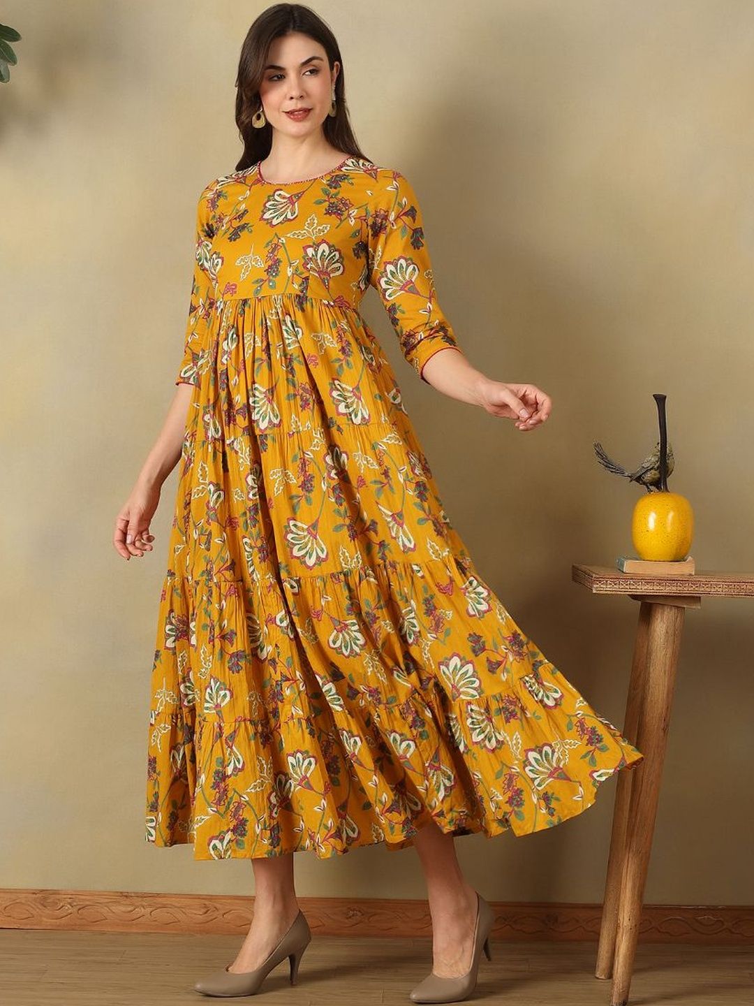 Mamicha Floral Print A-Line Midi Dress