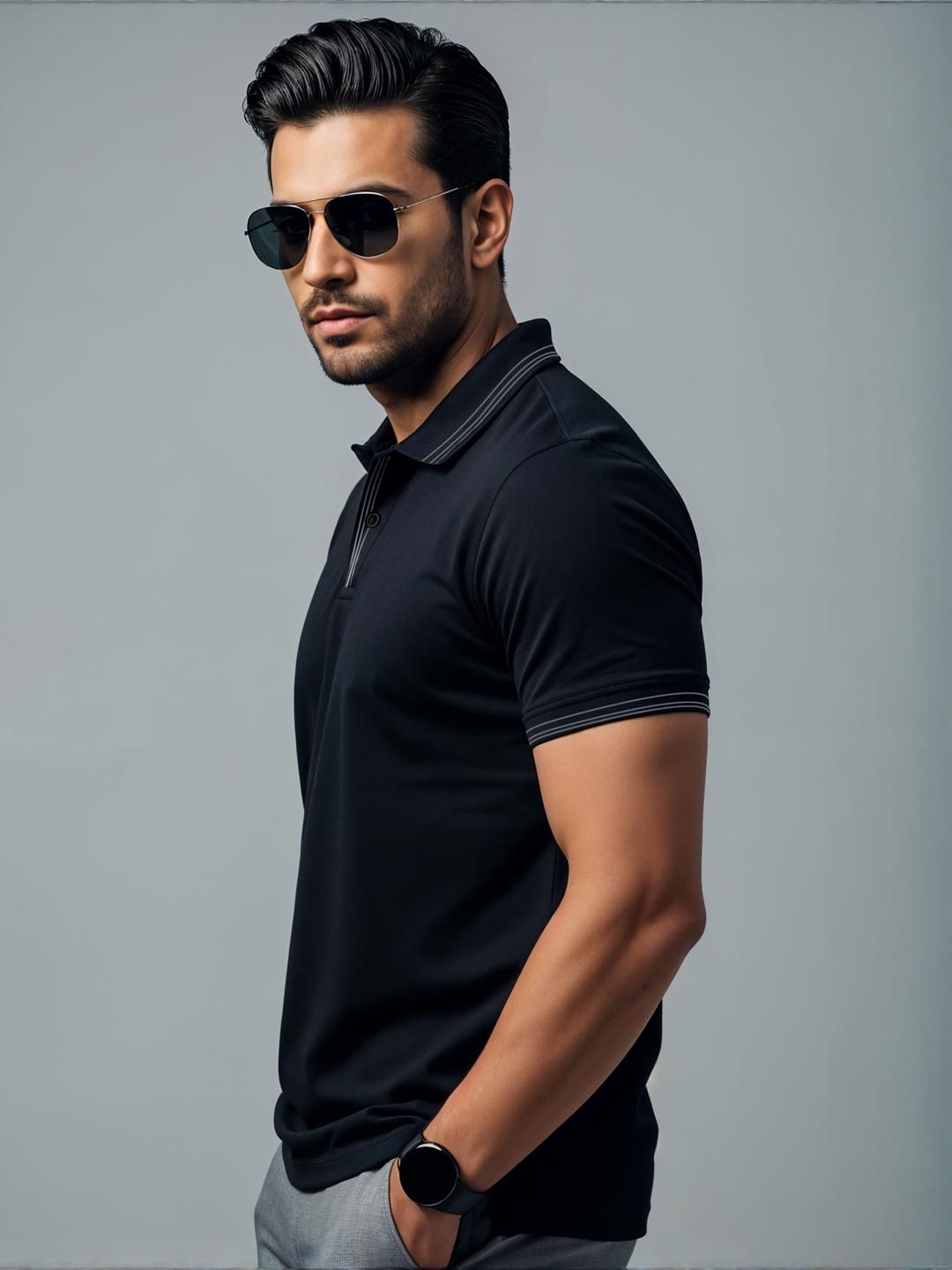 ADRO Men Black Cotton Tshirts