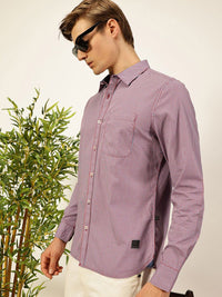 Thomas Scott Men Smart Spread Collar Micro Checked Cotton Slim Fit Casual Shirt