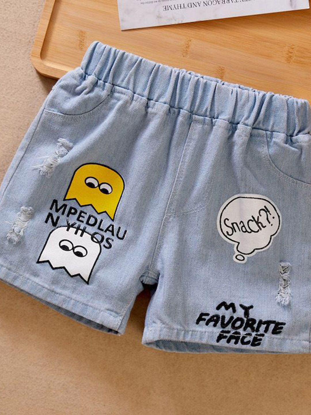YK Boys Printed  Mid Rise Regular Fit Denim Shorts