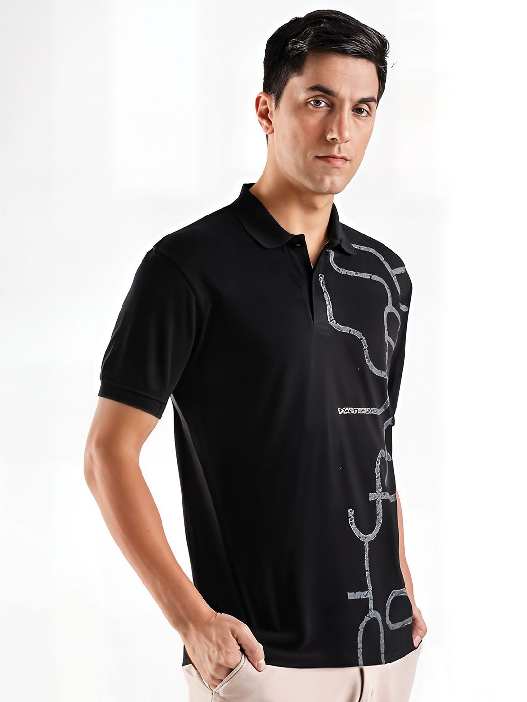 ADRO Abstract Printed Polo Collar Cotton T-shirt
