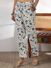 Libas Floral Printed Mirror Work V-Neck Pure Cotton Straight Kurta with Palazzo & Dupatta