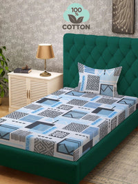 Myntra Elegant Homes Blue Geometric 400 TC Single Bedsheet with 1 Pillow Covers