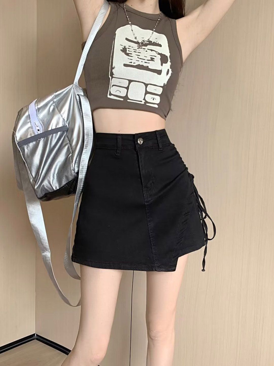DressBerry Denim A-Line Tie-Ups Mini Skirt