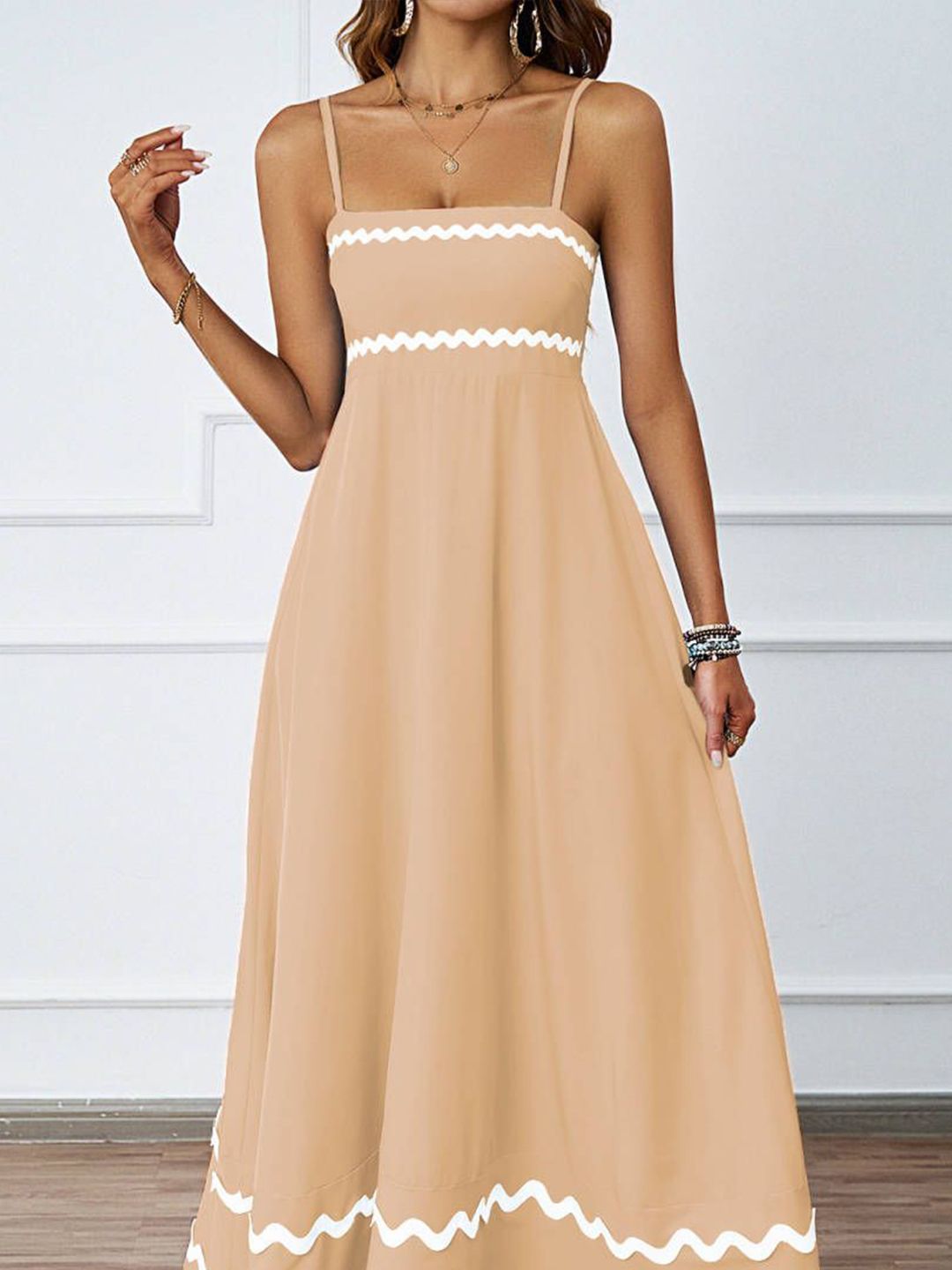 all about you Women Solid Square Neck Shoulder Straps Maxi Dress