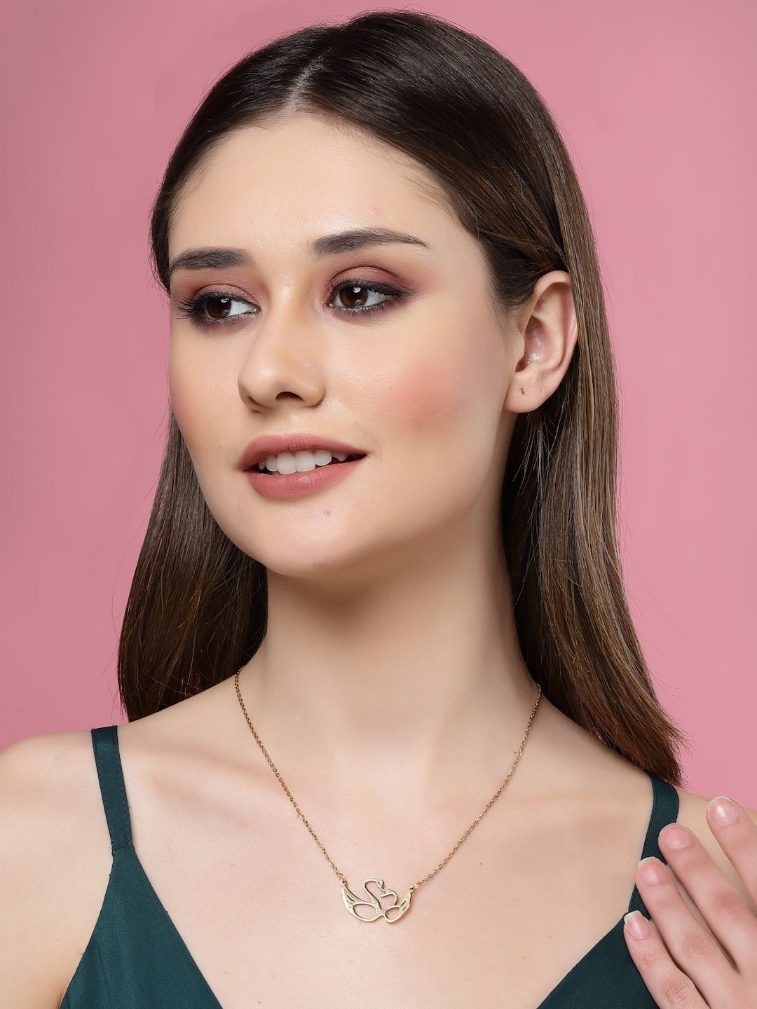 DressBerry Bersalut Emas CZ Loket Minimal Love Birds Dengan Rantaian