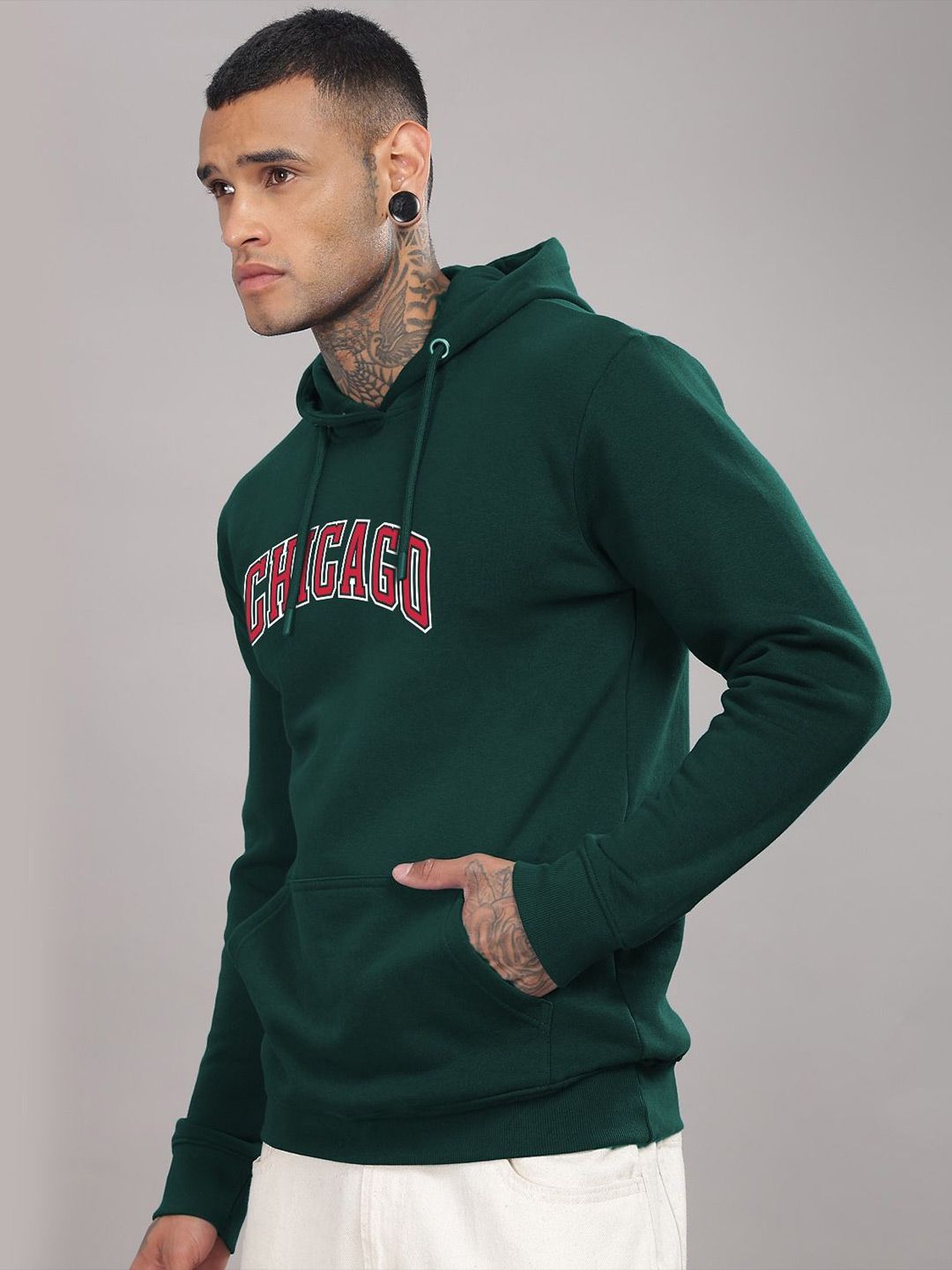ADRO Men Typography Printed Hood Cotton Pullover Sweatshirt