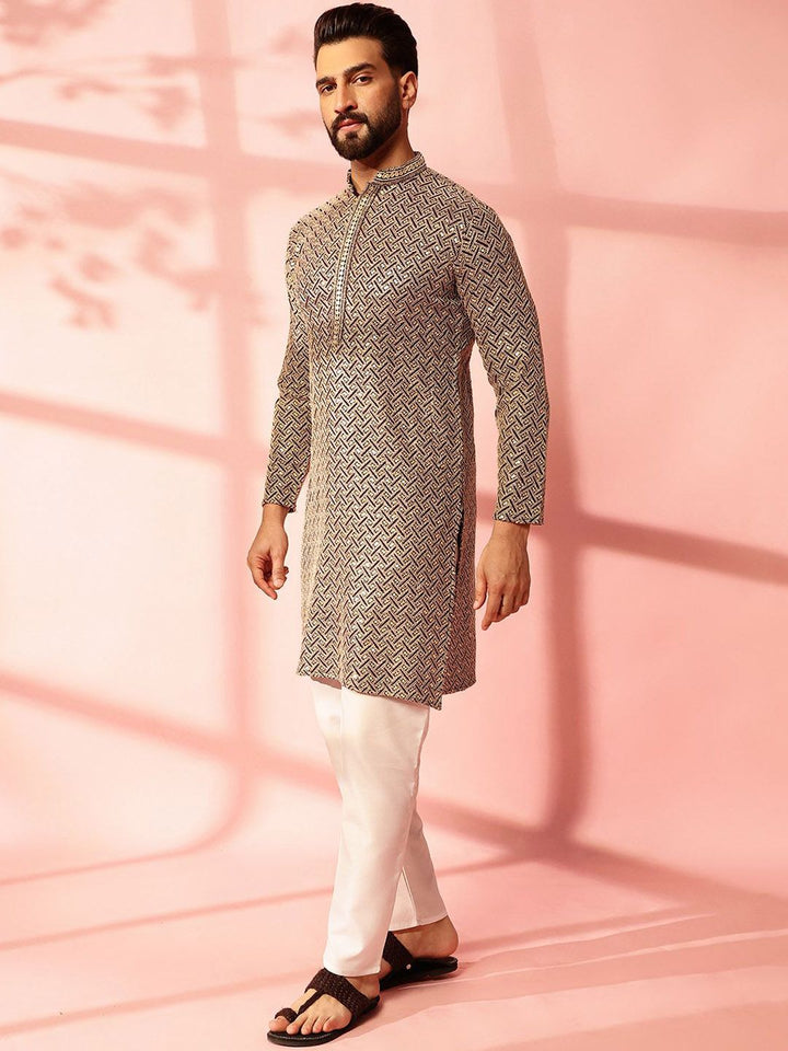 Anouk Geometric Embellished Sequinned Cotton Straight Kurta