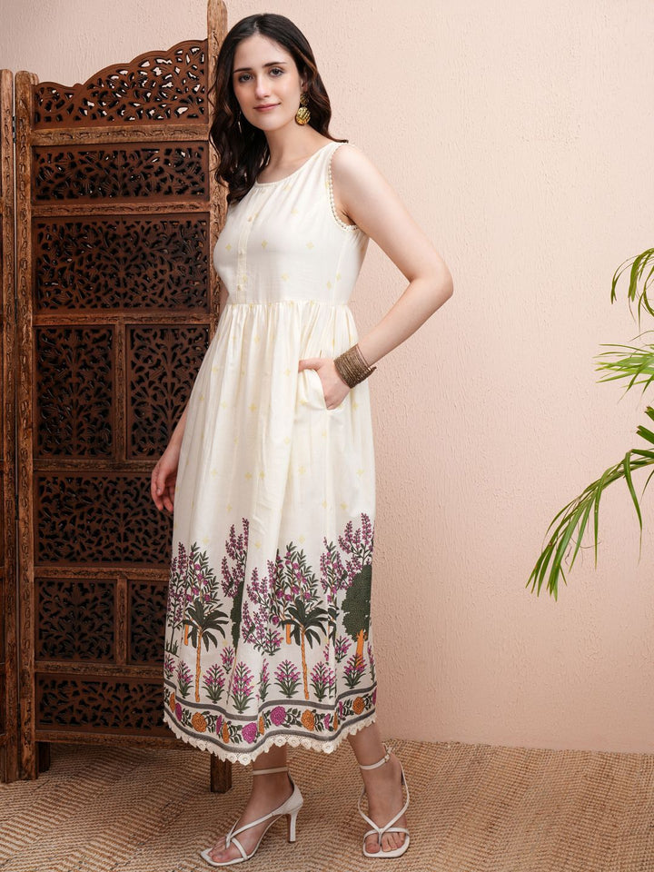 Vishudh Women Solid Floral Print Fit & Flare Midi Dress