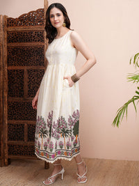 Vishudh Women Solid Floral Print Fit & Flare Midi Dress