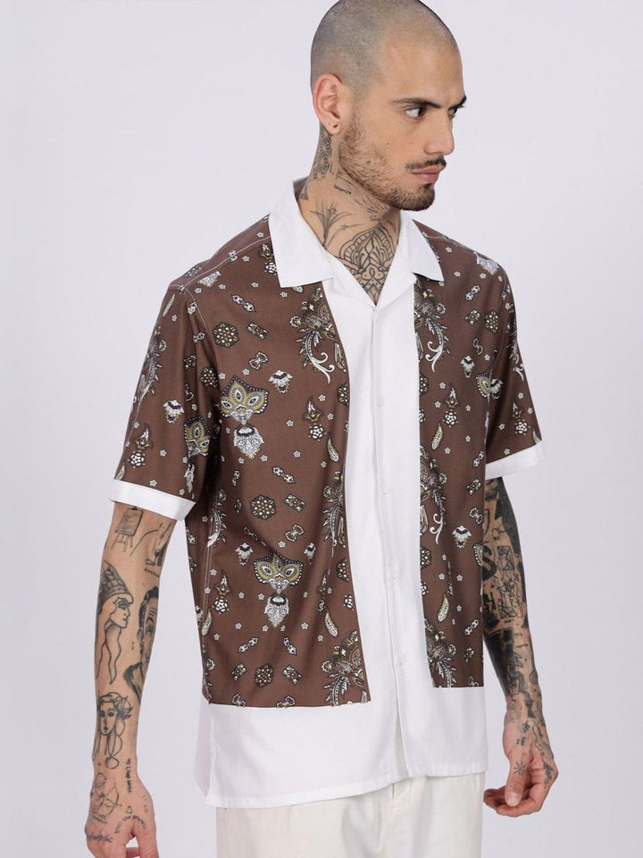 Eszett Bandana Ethnic Motifs Printed Cuban Collar Cotton Shirt