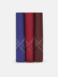 Teakwood Leathers Men Pack Of 3 Striped Pure Cotton Handkerchief